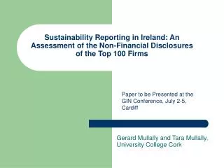 Sustainability Reporting in Ireland: An Assessment of the Non-Financial Disclosures of the Top 100 Firms