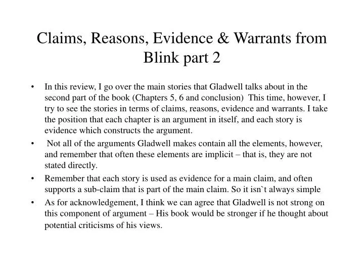 claims reasons evidence warrants from blink part 2