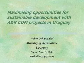 Maximising opportunities for sustainable development with A&amp;R CDM projects in Uruguay