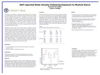 Self-reported State Anxiety Following Exposure to Musical Genre Amanda Farrington Cabrini College