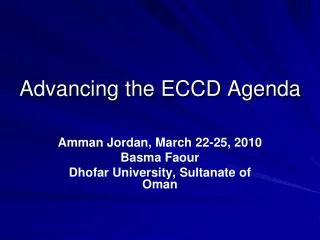Advancing the ECCD Agenda