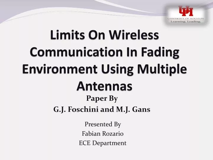 limits on wireless communication in fading environment using multiple antennas