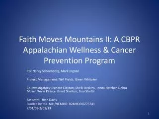 Faith Moves Mountains II: A CBPR Appalachian Wellness &amp; Cancer Prevention Program