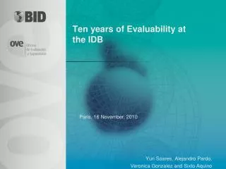 Ten years of Evaluability at the IDB