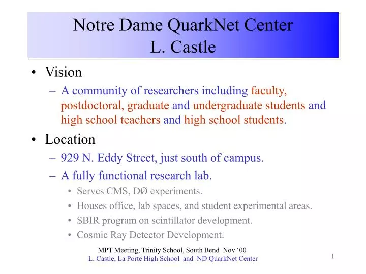 notre dame quarknet center l castle