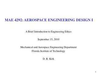MAE 4292: AEROSPACE ENGINEERING DESIGN I