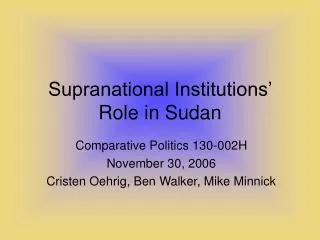Supranational Institutions’ Role in Sudan
