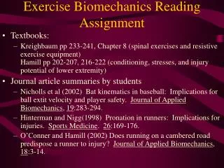 Exercise Biomechanics Reading Assignment