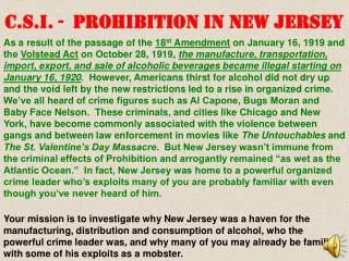 C.S.I. - Prohibition in New Jersey