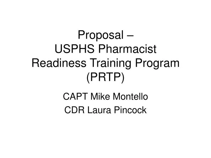 proposal usphs pharmacist readiness training program prtp