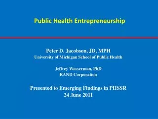 Public Health Entrepreneurship