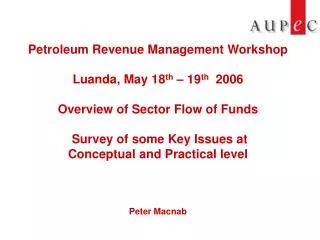 Petroleum Revenue Management Workshop Luanda, May 18 th – 19 th 2006 Overview of Sector Flow of Funds Survey of some