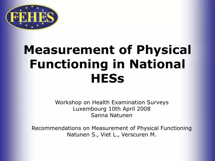 measurement of physical functioning in national hess