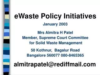 eWaste Policy Initiatives