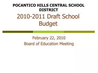 2010-2011 Draft School Budget