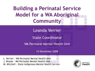 Building a Perinatal Service Model for a WA Aboriginal Community