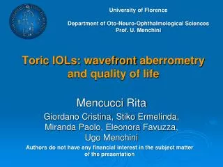 Toric IOLs: wavefront aberrometry and quality of life