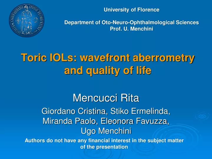 toric iols wavefront aberrometry and quality of life