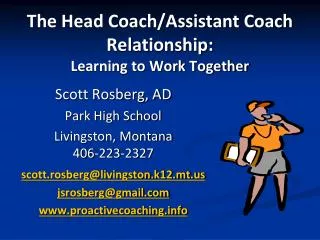 The Head Coach/Assistant Coach Relationship: Learning to Work Together