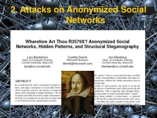 2. Attacks on Anonymized Social Networks