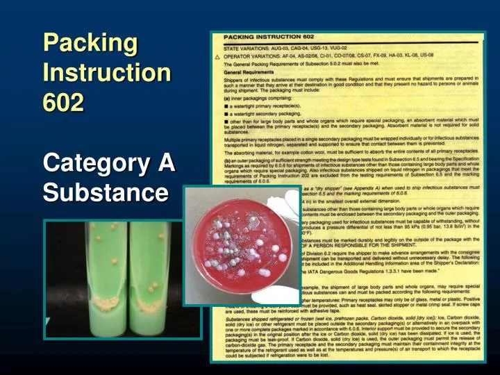 packing instruction 602 category a substance