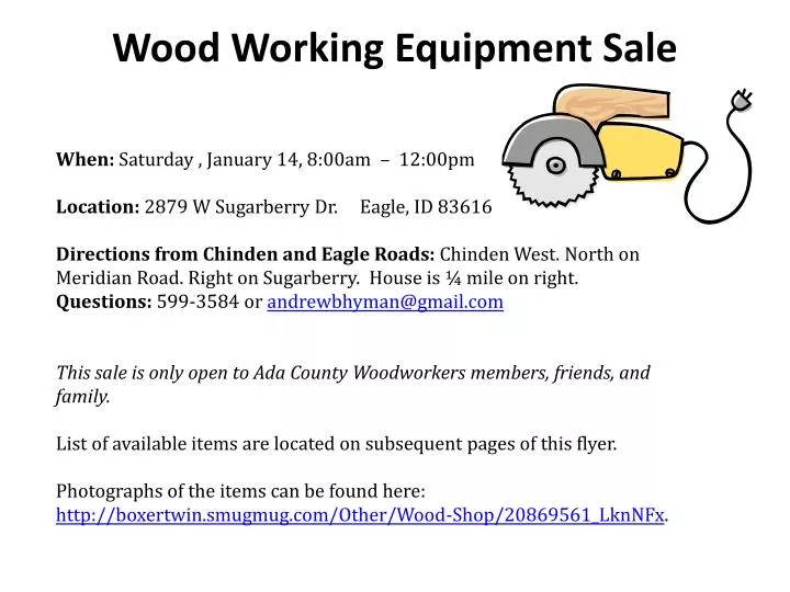 wood working equipment sale
