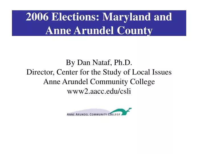 2006 elections maryland and anne arundel county