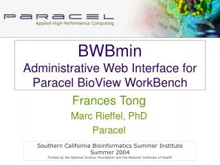 BWBmin Administrative Web Interface for Paracel BioView WorkBench