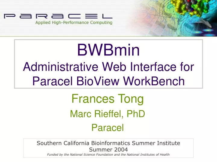 bwbmin administrative web interface for paracel bioview workbench