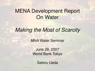 MENA Development Report On Water Making the Most of Scarcity