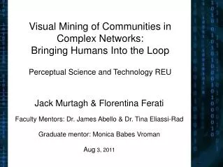 Visual Mining of Communities in Complex Networks: Bringing Humans Into the Loop Perceptual Science and Technology REU