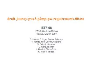 draft-jounay-pwe3-p2mp-pw-requirements-00.txt