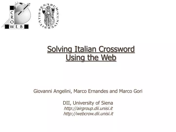 PPT Solving Italian Crossword Using the Web PowerPoint Presentation