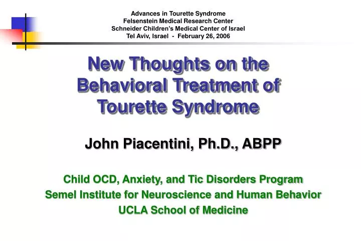 new thoughts on the behavioral treatment of tourette syndrome