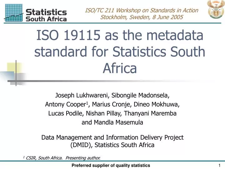 iso 19115 as the metadata standard for statistics south africa