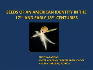 SEEDS OF AN AMERICAN IDENTITY IN THE 17 TH AND EARLY 18 TH CENTURIES