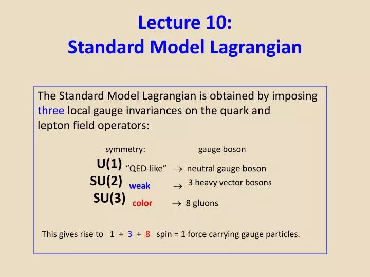 lecture 10 standard model lagrangian