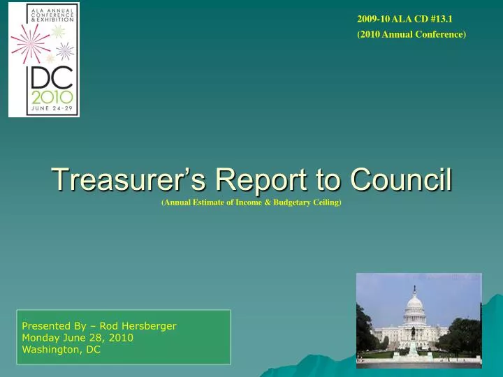 treasurer s report to council annual estimate of income budgetary ceiling