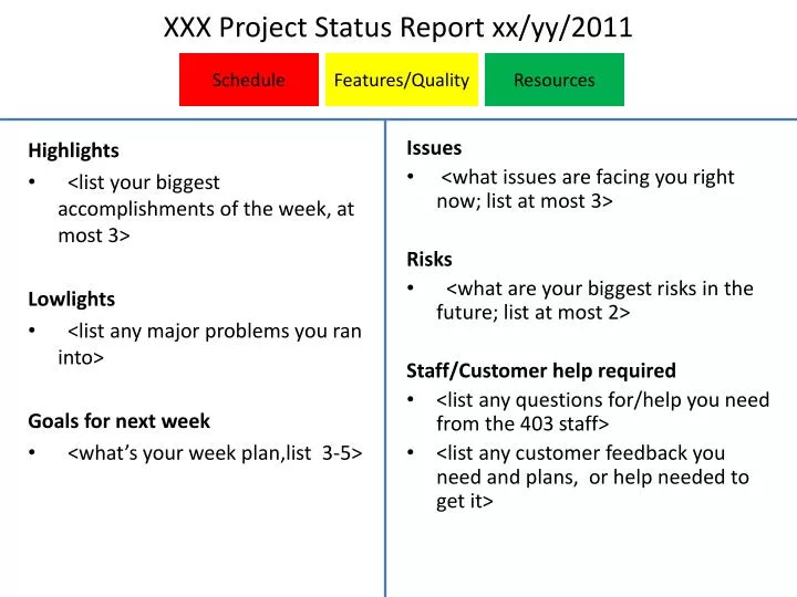 xxx project status report xx yy 2011