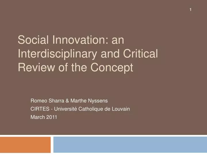 social innovation an interdisciplinary and critical review of the concept