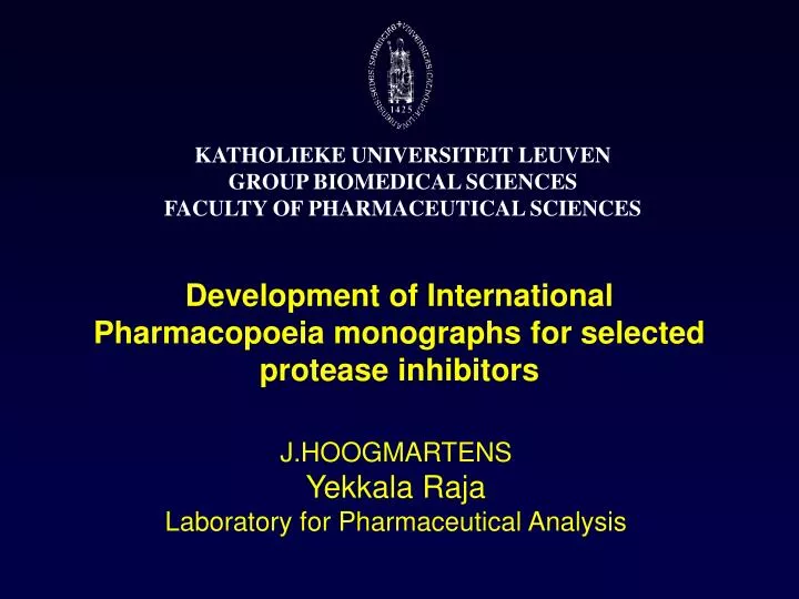 development of international pharmacopoeia monographs for selected protease inhibitors