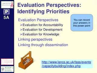 Evaluation Perspectives: Identifying Priorities