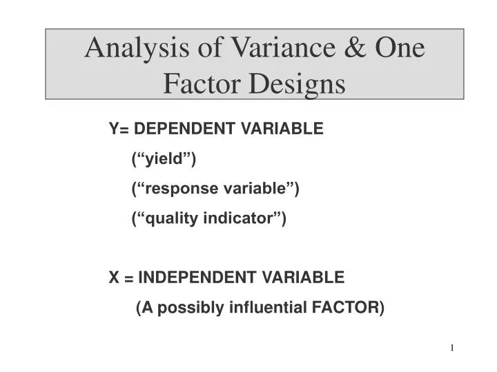 analysis of variance one factor designs