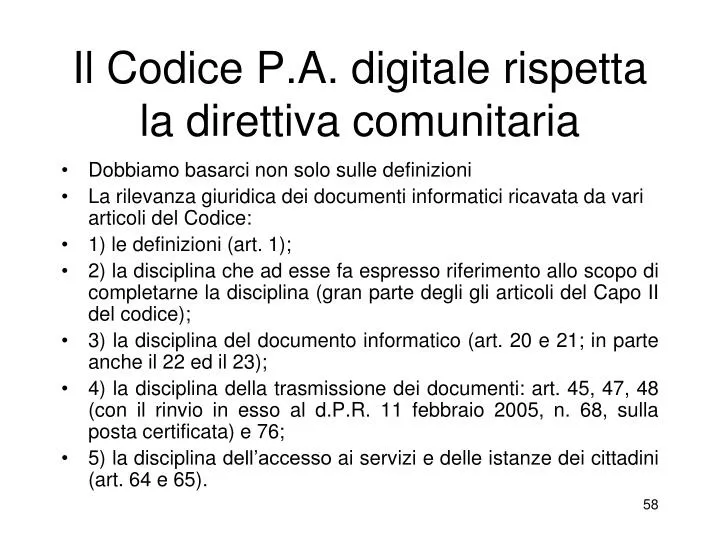 il codice p a digitale rispetta la direttiva comunitaria
