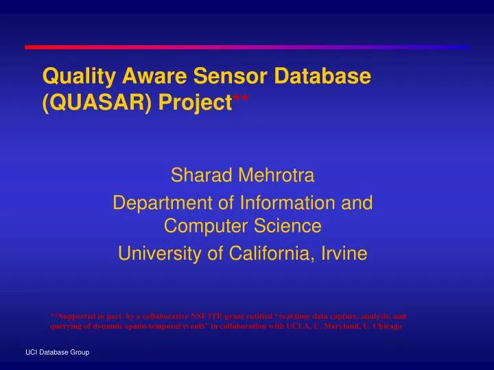 quality aware sensor database quasar project