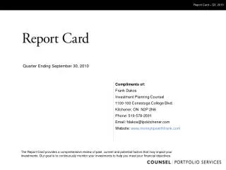 Report Card – Q3, 2010