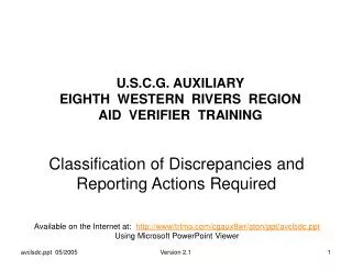 U.S.C.G. AUXILIARY EIGHTH WESTERN RIVERS REGION AID VERIFIER TRAINING