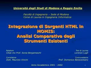 Integrazione di Sorgenti HTML in MOMIS: Analisi Comparativa degli Strumenti Esistenti
