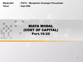 BIAYA MODAL (COST OF CAPITAL) Pert.19-20