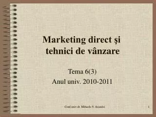 Marketing direct şi tehnici de vânzare